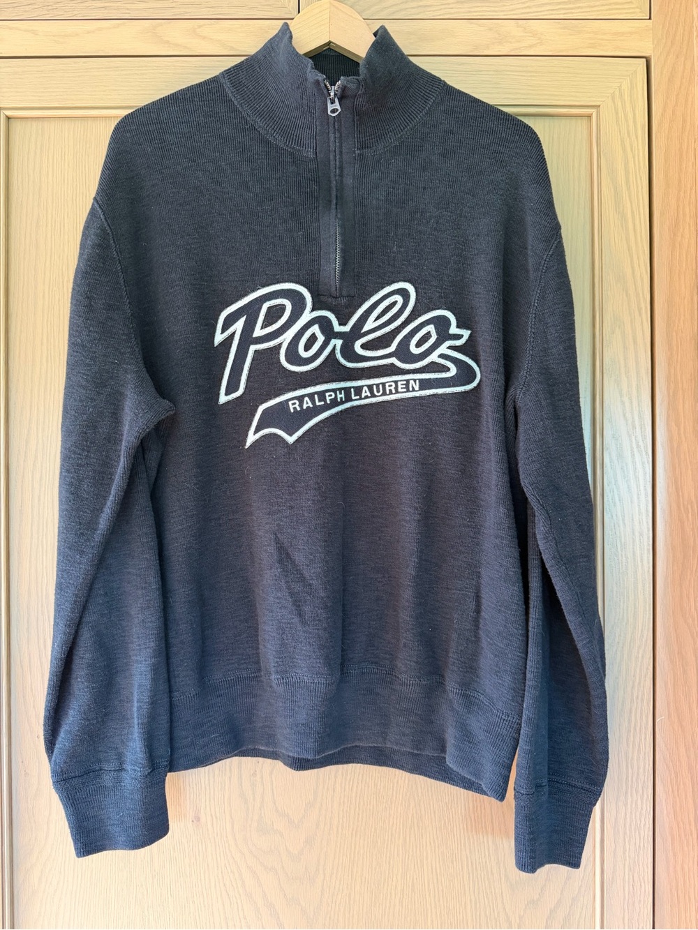 Polo by Ralph Lauren Black Quarter Zip Sweatshirt with White Logo Spellout XXL